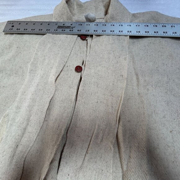 Vintage 90s Artilana Womens Wool Cape Poncho Wrap Jacket Cream Fringe Trim Woven - Picture 4 of 6